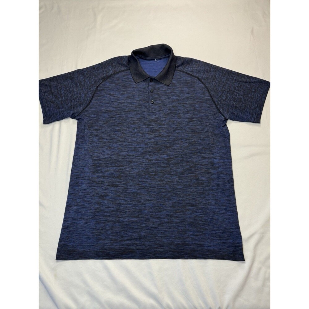 Lululemon Metal Vent Tech Short Sleeve Button Golf Polo Shirt Men's XL Blue